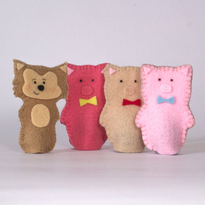 Fabric puppets of The Three Little Pigs