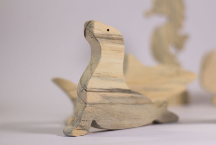 Collection of sea animals in wood x 9