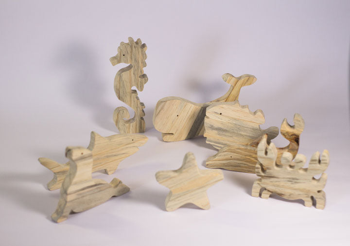 Collection of sea animals in wood x 9